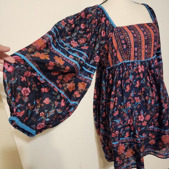 NWT free People Endless Afternoon Boho Mini Dress Balloon Sleeve  SZ L - Picture 6 of 16